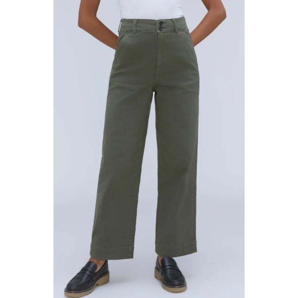EVERLANE Organic Cotton Wide-Leg Pants Kambaba Green Women Size 6 High Rise